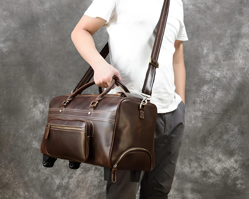 leather carry on bag with wheels